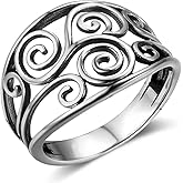 SWBRJ Hollow Flower Statement Band Ring for Women,S925 Sterling Silver Wave Chunky Ring,Large Thumb Index Finger Jewelry for Her