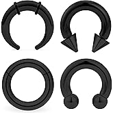 Ftovosyo 4Pcs PA Ring Horseshoe Circular Barbell 316L Surgical Steel Internally Threaded 2G 4G 6G 8G 10G 12G 14G 16G Septum Ring Kit Black Ear Gauges Pierced Jewelry for Women 10mm 12mm 14mm 16mm