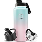IRON °FLASK Camping & Hiking Hydration Flask with Spout, Wide Mouth Insulated Stainless Steel Sports Water Bottle - 32 oz Bubble Gum