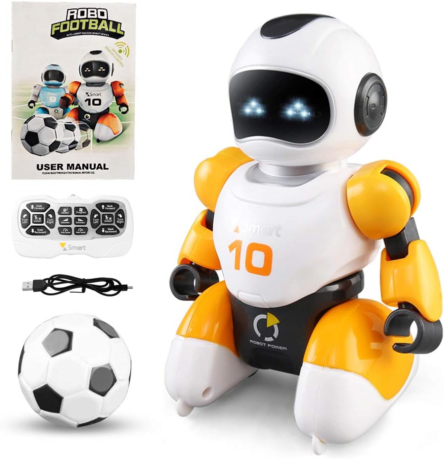 DX DA XIN Interactive Remote Control Robot Toy, Kids Robot Toys with Walking Music Dance Robot, Indoor Soccer Game Toy Gifts for 3-10 Years Old Boys Girls (Yellow)