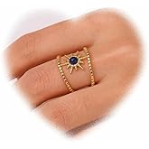 Crymystal Bohemian Blue Enamel Ring for Women 18K Stainless Steel Knuckle Ring Hollow Sun Stacking Ring Vintage Open Finger Ring Adjustable Ring Jewelry for Girls Gifts