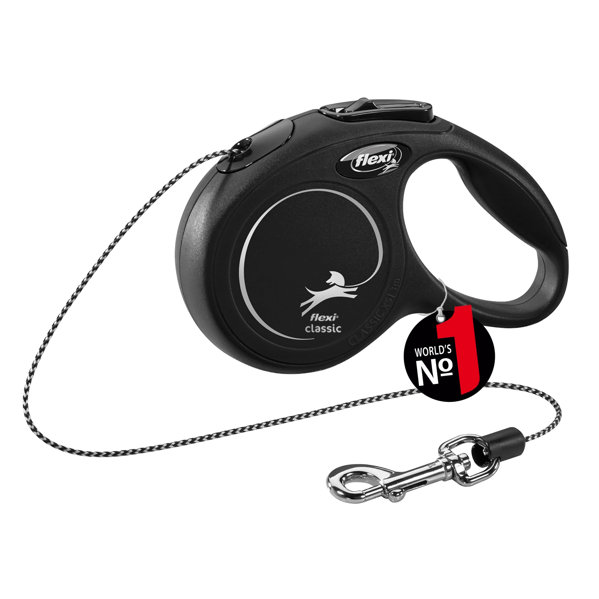 flexi New Classic Cord Black Retractable Dog Cat Lead XS 8kg - 3m (10ft) — image 1