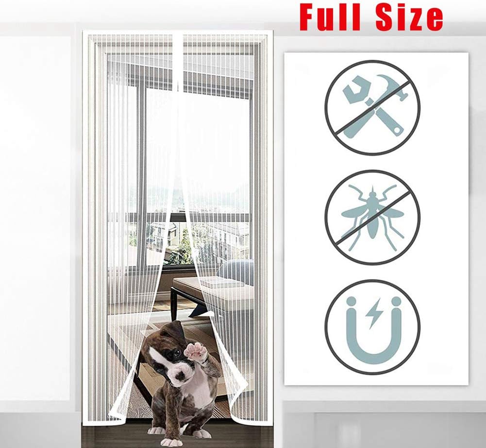 AMCER Magnetic Screen Door Curtain 39x94inch, White Heavy mesh Curtain, Magnetic adsorption Foldable, Easy to Open and Close,