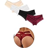 ohmydear Womens Sexy Cheeky Panties Lace Thongs Hipster Back Crisscross Strappy Underwear Plus Size Bikini Briefs XS-4XL
