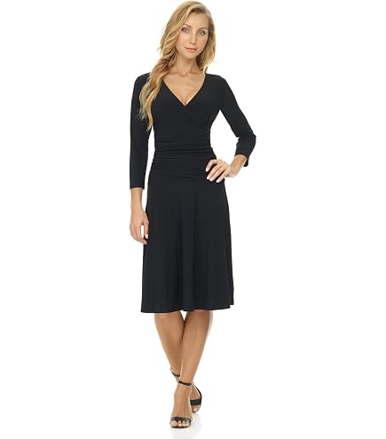 REKUCCI Women's Flippy Fit N' Flare Dress – 3/4 Sleeve Boatneck Knee-Length With Soft Pleats Wrinkle Resistant Travel Dress