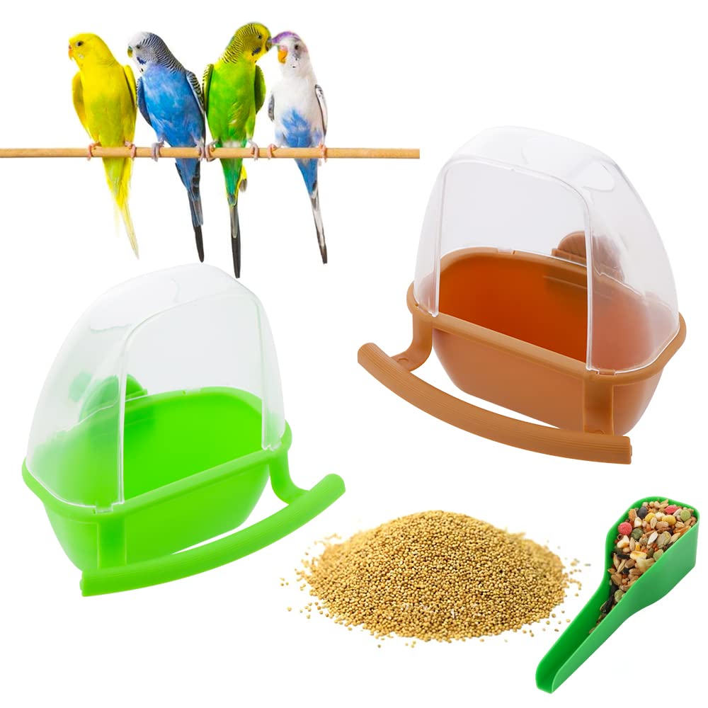 Photo 1 of 2 Pcs Small Bird Slot Feeder No Mess Cage Hanging Feeder Cup Plastic Food Feeding Box