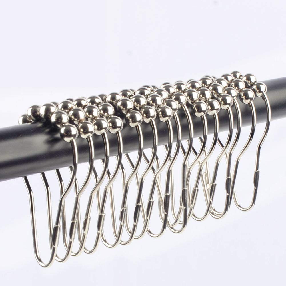 Rustproof Shower Curtain Hooks Rings, Heavy Duty 304 Stainless Steel, Roller Glide Hooks, Polished Nickle, Set of 12