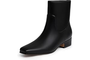 Athlefit Women's Chunky Low Heel Ankle Boots Fashion Square Toe Side Zipper Short Booties