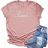 NIUBIA Women's T-Shirt Graphic Tees Love Printed Casual Short Sleeve Tops Summer Loose Fitted Top