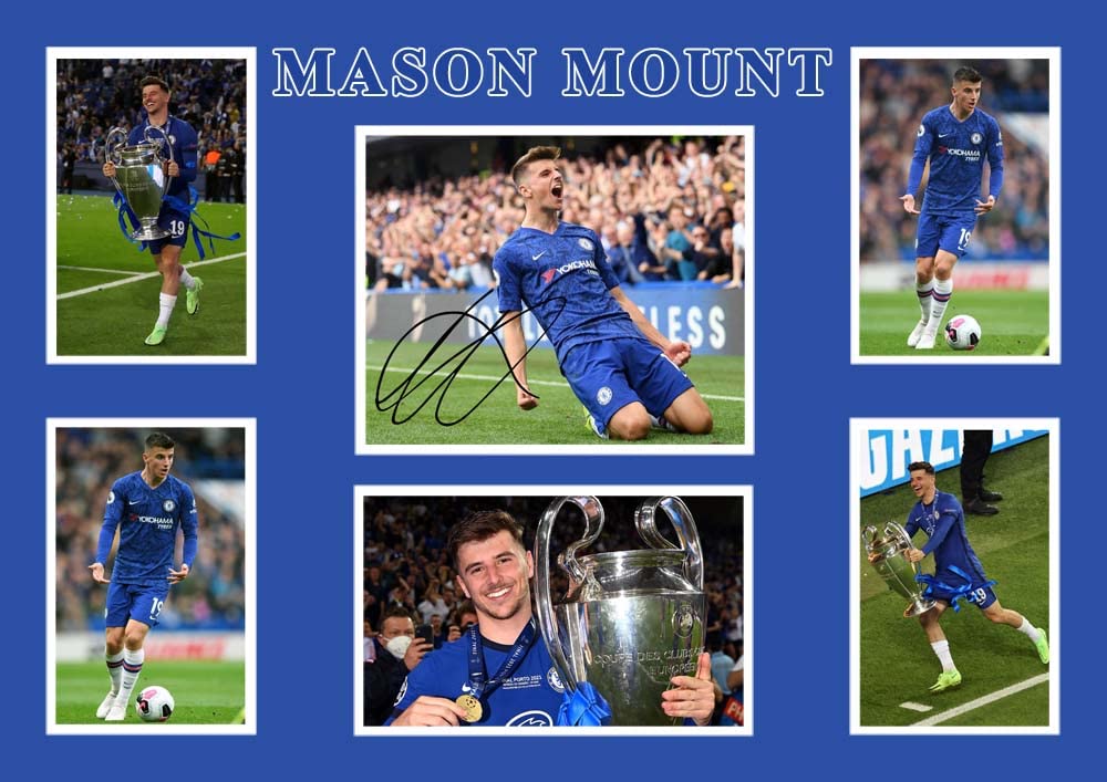 Mason Mount Signed A4 Montage Photo Print Pre Printed Signature Chelsea Football Autograph Gift