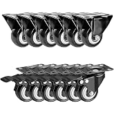 FactorDuty 12 Pack Combo 2 inch Caster Wheels 6 Rigid Non Swivel Fixed Stationery &amp; 6 with Brake Swivel Plate All Black Polyurethane Wheels Non Marking No Noise 150LB Per Wheel