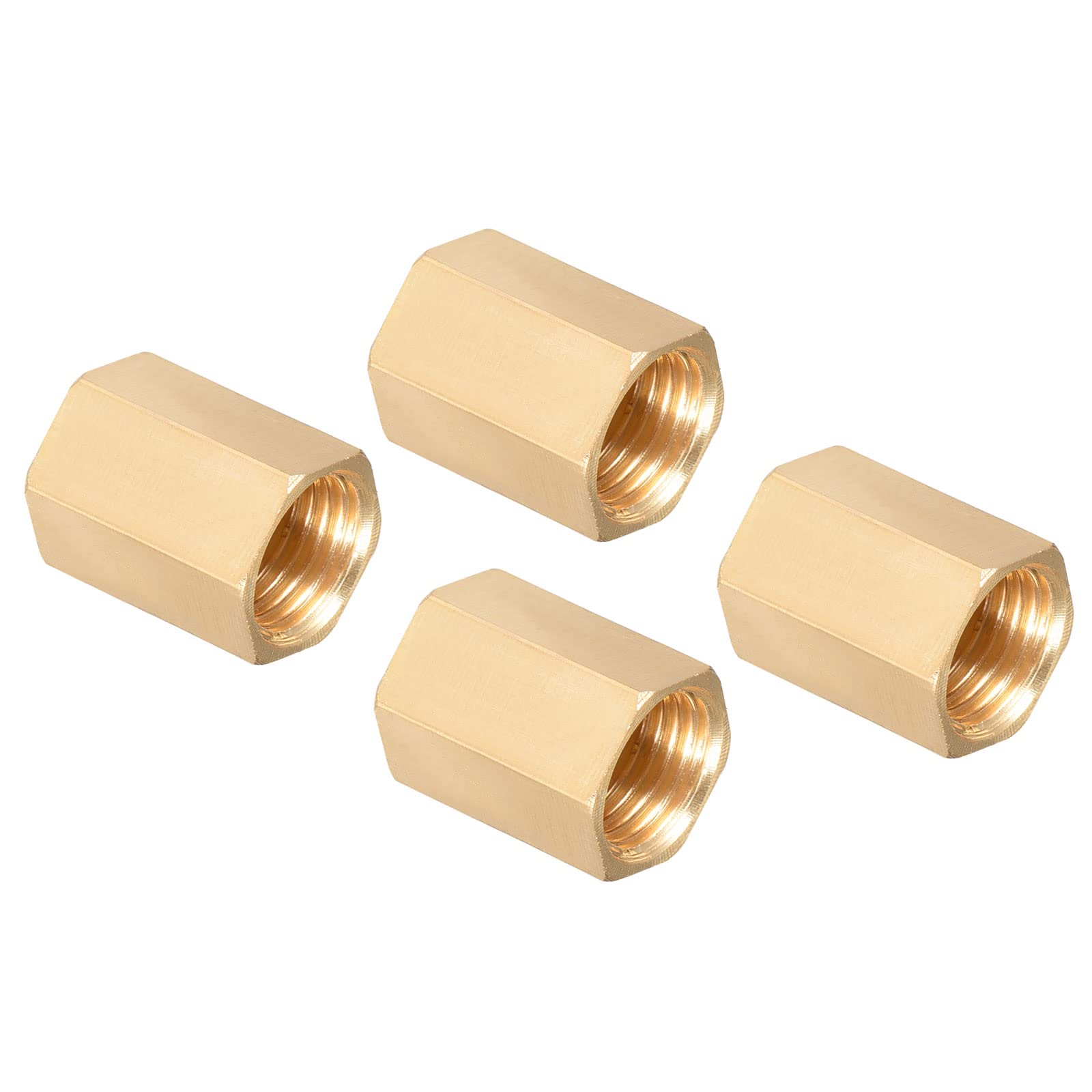 M METERXITY 4 Pack Female Thread Pipe Fitting - 1/4" G Female Thread Hex Rod Pipe Fitting, Fast Coupler Adapter, Apply to Air Compressor, (20mm, Gold Tone)