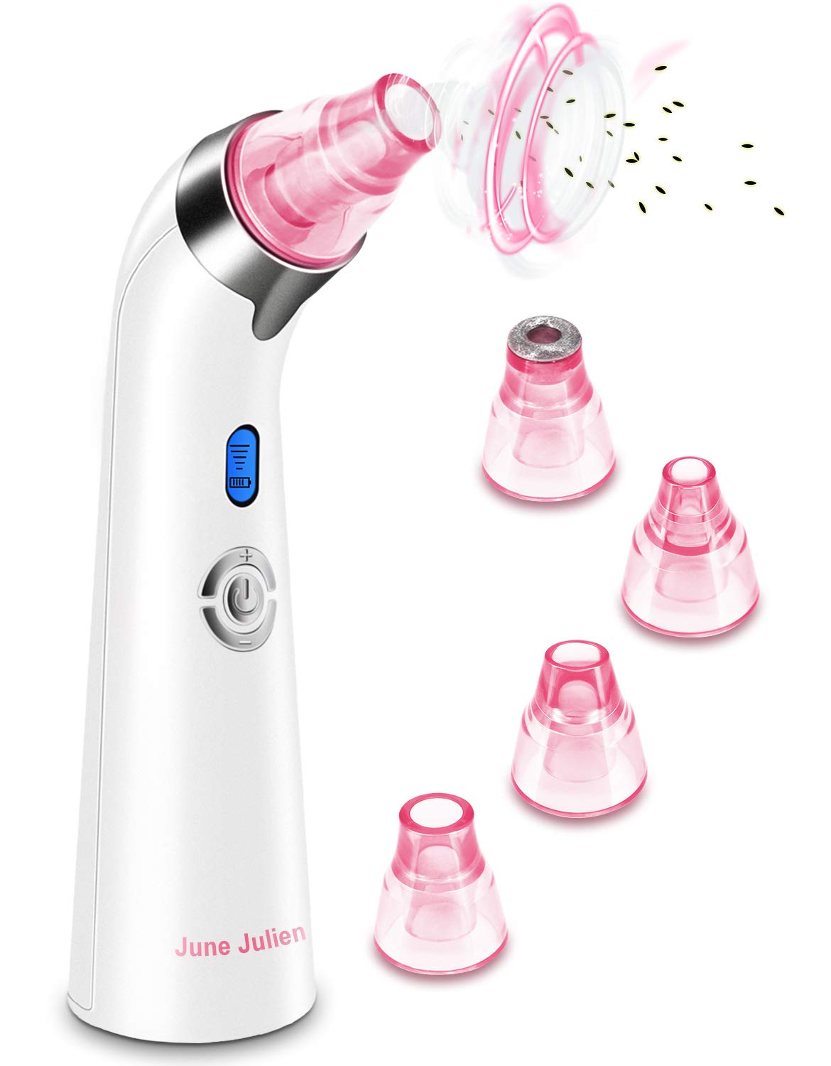 Blackhead Remover Vacuum - June Julien Facial Pore Cleanser Electric Acne Comedone Extractor Kit USB Rechargeable Blackhead Suction Tool with LED Display for Facial Skin(Pink)