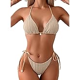 Herseas Women's Textured Sexy Bikini Sets Halter String Shell Decoration Swimsuits Thong Cheeky Bathing Suits