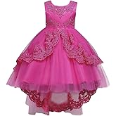 Flower Girls Vintage Overlay Lace Beaded Rhinestone Wedding Tulle Dress Hi Low Communion Party Dance Tutu Gown with Train