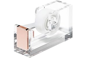 OfficeGoods Acrylic Tape Dispenser – Modern Desk Organizer for Office Supplies – Heavy Duty Refillable Tape Holder for Home a