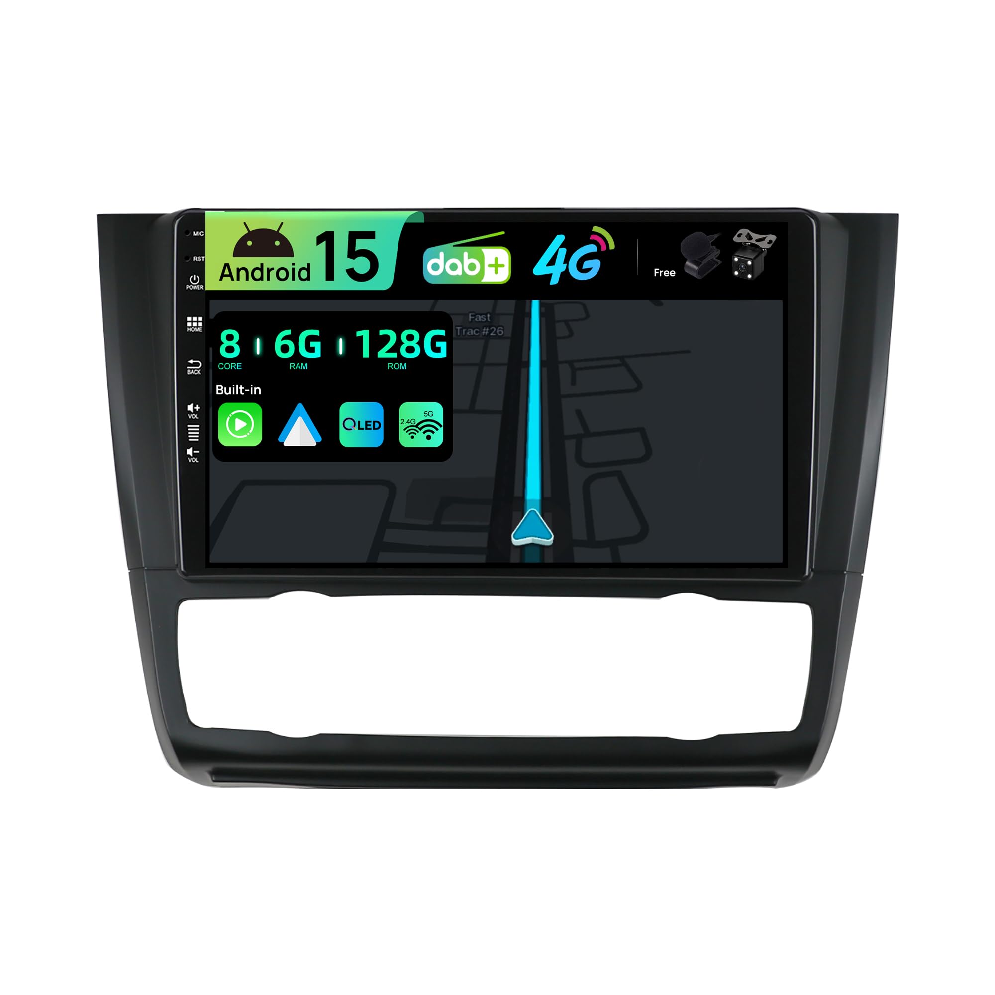 BXLIYER | Built-in DAB & 4G LTE | Android 15 Car Stereo For BMW 1 Series E81 E82 E87 E88 (2004-2012) - 6G+128G - Carplay/Android Auto - Camera + MIC - 9 Inch QLED 2 Din -SWC 360-CAM Dual Band WIFI DSP