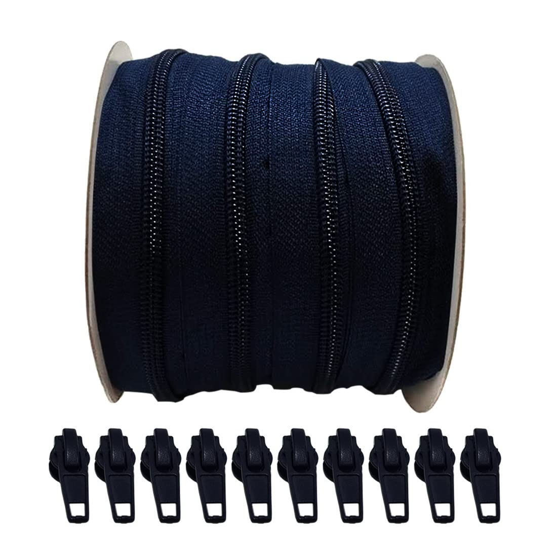 20 Meters Roll Continuous Zipper Nylon 3#, with 25 Auto Metal Sliders for Sewing, (20M, 1320)