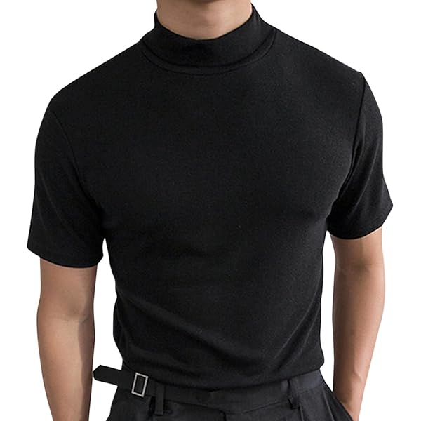 Men's Solid Mock Neck Short Sleeve Tee Basic Slim-Fit T-Shirts