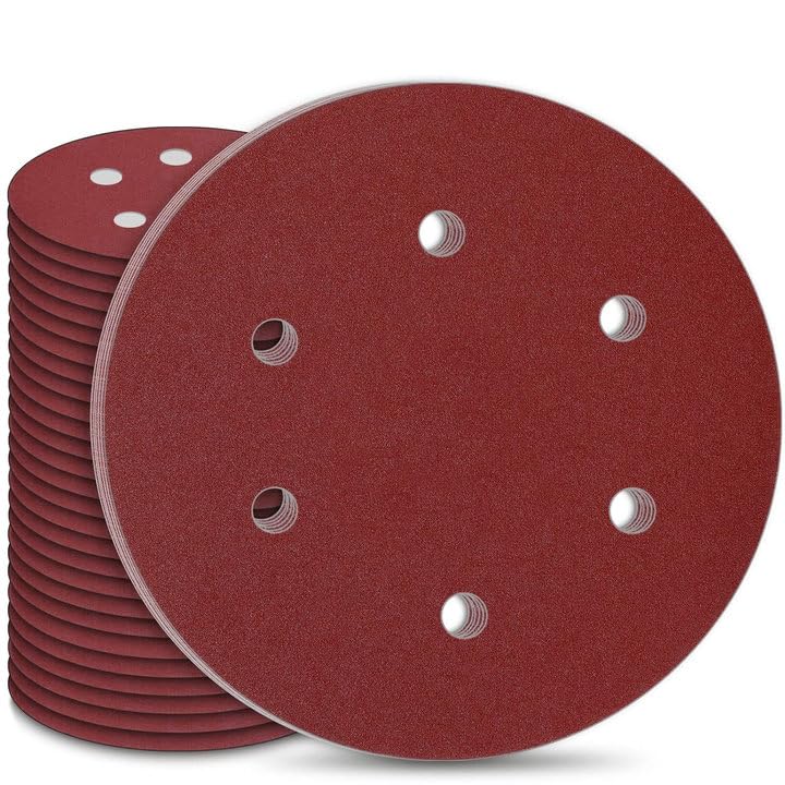STEBRUAM 30Pcs 225mm Sanding Disc 6 Hole Sand Paper for Sander 225mm Hook and Loop Sanding Pads Grit 5x60/80/120/180/240/400, 9 inch Sanding Discs for Drywall Sander Sanding Pads Orbital Sander Discs — image 1