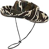 Mens Camouflage Cowboy Hat with Chin Strap Summer Sun Protection Camo Bucket Hat Wide Brim Fishing Hiking Safari Cap