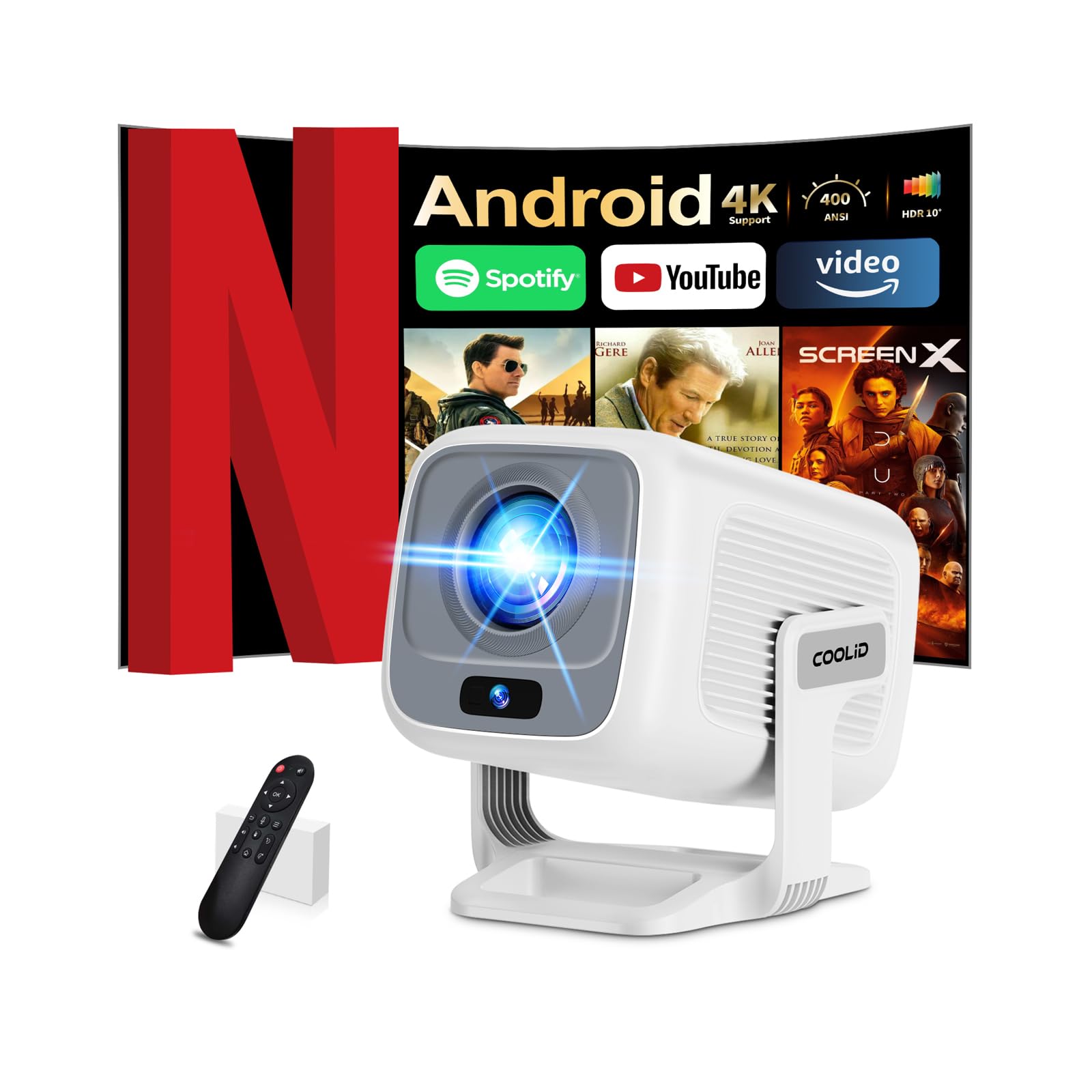 Photo 1 of [Auto Focus & 2026 Upgraded] Mini Projector 1080P FHD Support 4K Portable Projector with WiFi6 and Bluetooth5.4 Built-in App 180° Adjustable Auto Keystone, Compatible with HDMI/Laptop/USB, White