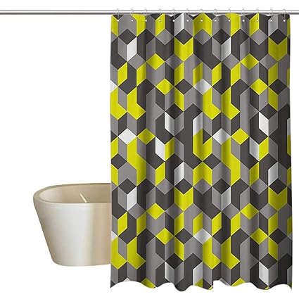 Amazon Com Grey And Yellow Polyester Fabric Shower Curtain 3d
