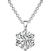 Impalsory Moissanite Pendant Necklace, 0.5ct 1ct 2ct Classic Round 6 Prong Solitaire Moissanite Necklace for Women 18K White Gold Plated Silver with 18 inch Chain
