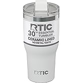 RTIC 30oz Essential Tumbler with Lid, Ceramic Lined, Insulated, Stainless Steel, Metal, Double Wall Vacuum-Insulation, Travel Cup for Iced Coffee, Tea, Hot and Cold Drink, White
