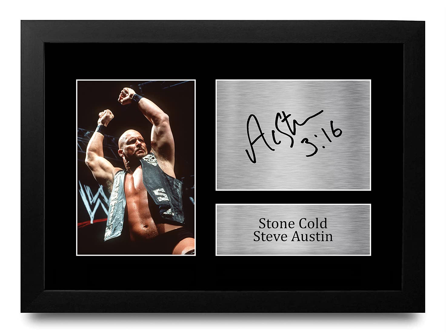 HWC Trading FR Stone Cold Steve Austin Gift Signed FRAMED A4 Printed Autograph WWF WWE Wrestling Gifts Print Photo Picture Display โ image 1