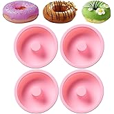 REKIDOOL 4 Inches Silicone Donuts Pan Set, 4 Pieces Non-stick Pastry Molds Cake Baking Molds for Bagel and Doughnut Cake Pans (Pink)