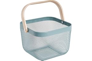 SANHSEHOME Metal Mesh Steel Basket Garden Harvest Basket for Gathering Vegetables Square Wire Basket with Handle Storage Organizer Multi-functional Fruit Basket for Kitchen Garden Picnic(Blue)