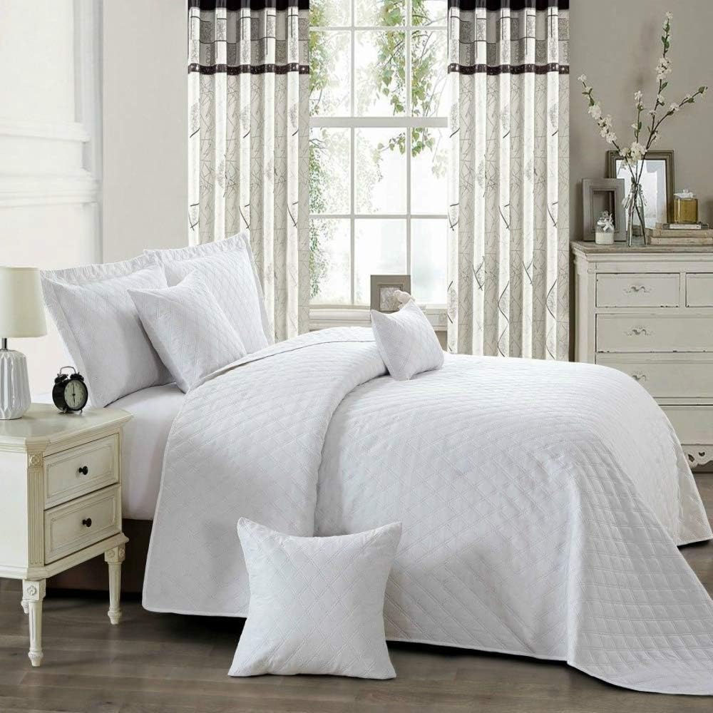 INSPIRATION 3 Pieces Bed Set 1 Bedspread Comforter Border Quilted With 2 Pillow Shams (HRM/White, INS/King)
