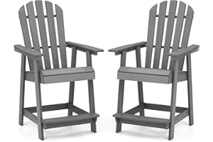 Tangkula Outdoor Bar Stool, HDPE Tall Adirondack Chair with Armrest & Footrest, Weather Resistant 47 Inch Counter Height Barstool Lifeguard Chair for Pool Deck Patio Garden, Balcony Chairs (2, Gray)