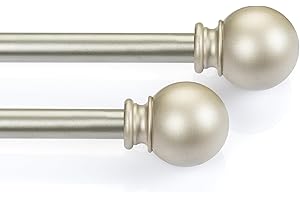 Deco Window 2 Pack Adjustable Nickel Curtain Rods for Windows 48 to 84 Inch with Modern Ball Finial Heavy Duty Extendable Drapery Pole 5/8" Diameter