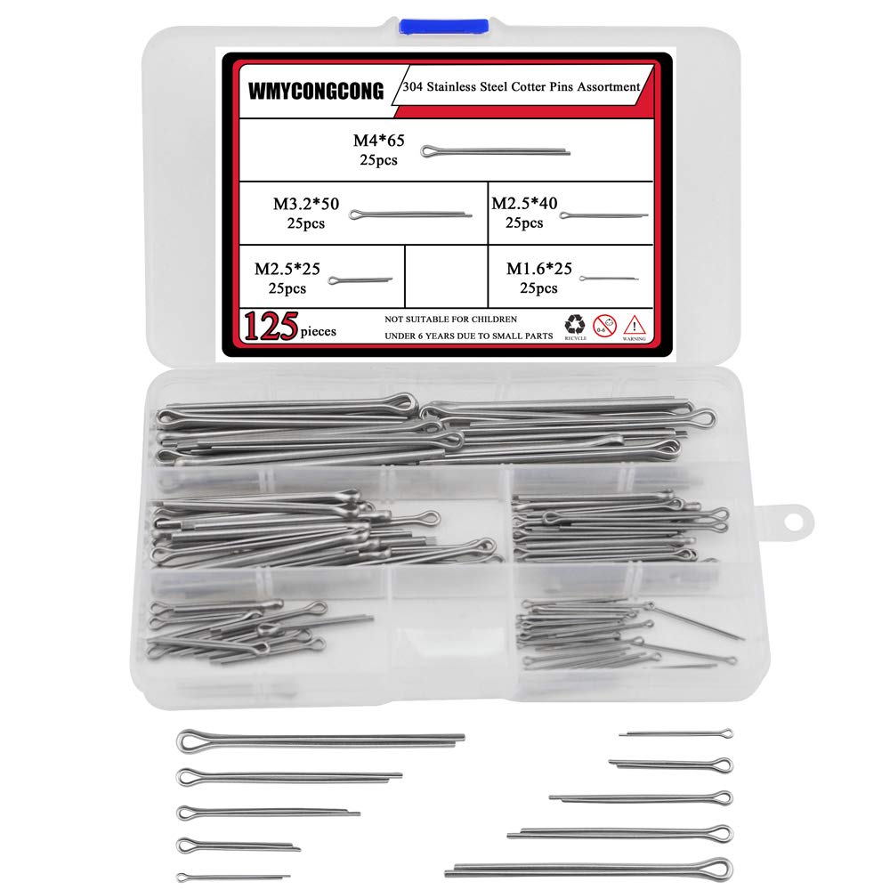 WMYCONGCONG 125 PCS 304 Stainless Steel Cotter Pins Assortment Kit Tractor Pin for Hitch Pin Lock System, Trucks, Engine Repair in Towing Hitch Clips