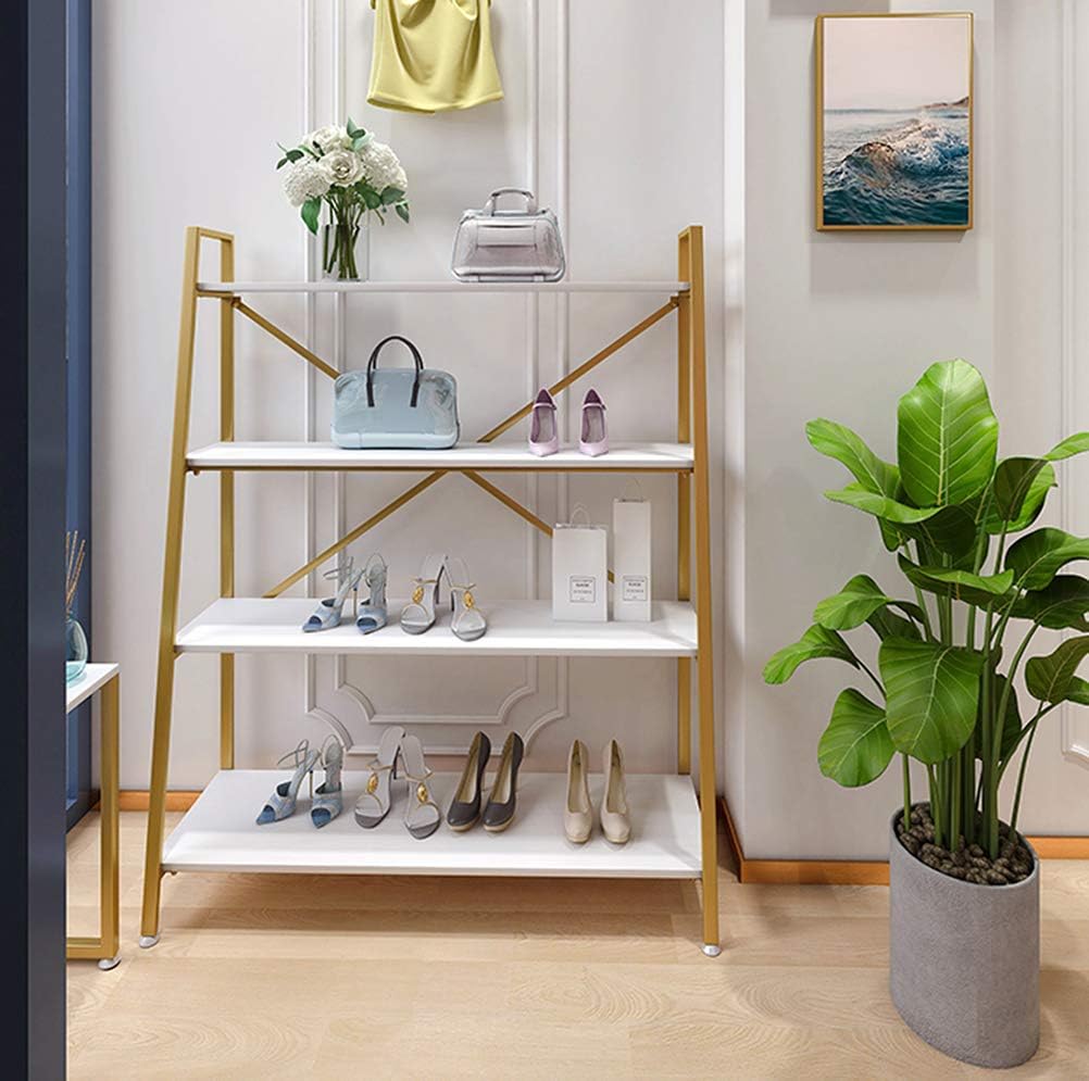 Floor-Standing Gold Clothing Rack with Shelves Metal ...
