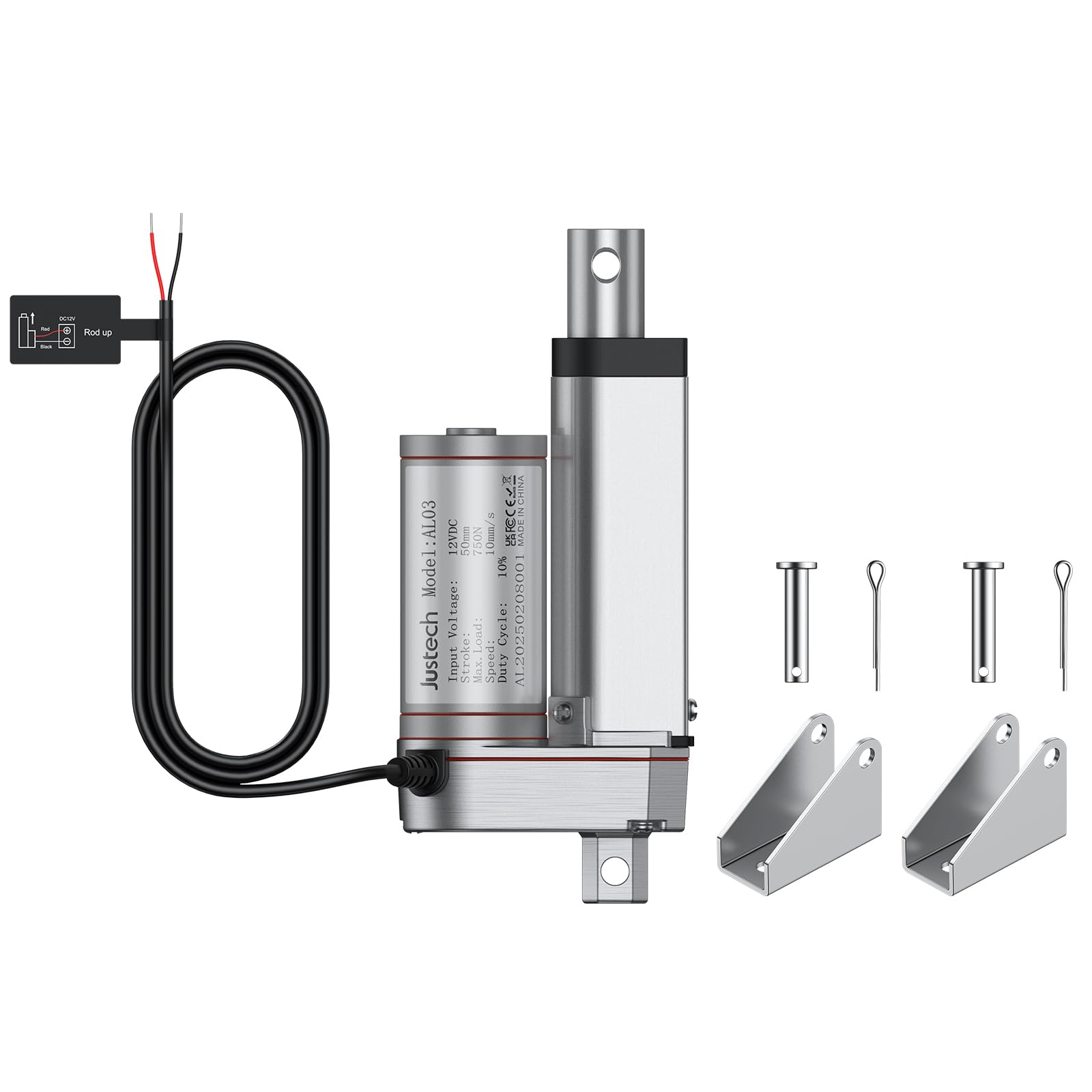 Justech 50mm Linear Actuator Motor DC 12V 750N for Auto Car RV Electric Door Opener Vehicles Vessels Cargo TV Lift Tables Massage Beds Electric Beds Medical Chairs Electric Equipment Camera Frames