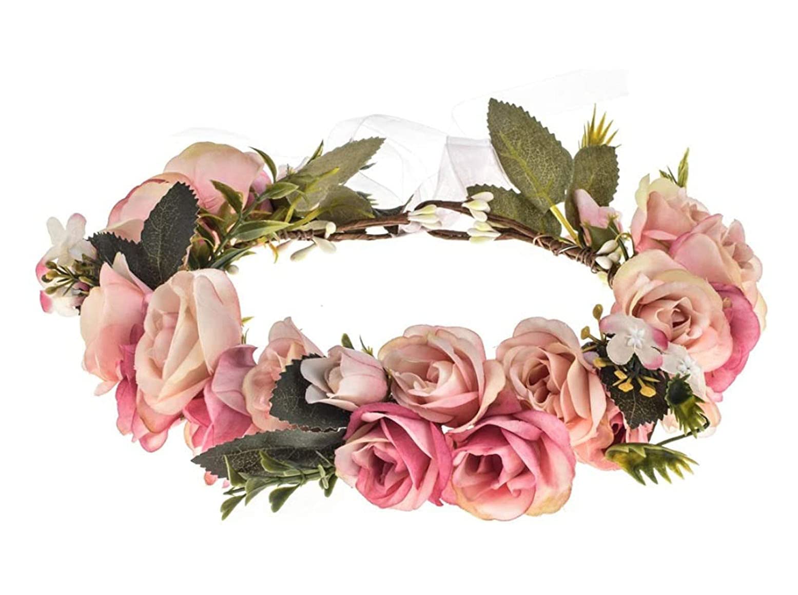 Merroyal Green Flower Crown Eucalyptus Crown Leaf Floral Crown Boho Wedding (Pink Green)