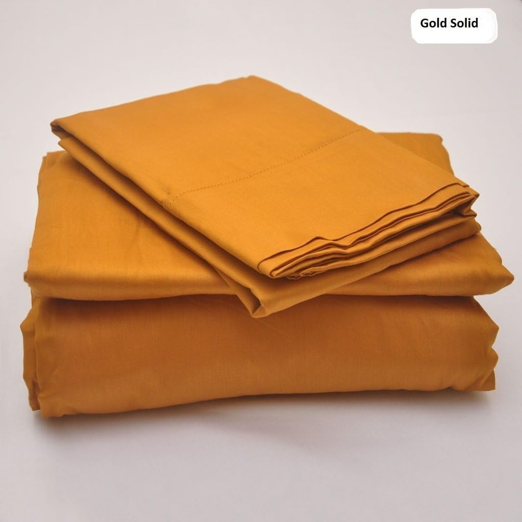 Mattress Homes By 4 PCs Toddler Bed Sheet Set 650-Thread-Count Gold Solid Egyptian Cotton {1XFitted sheet 28X50+18 Inch Pocket Depth,1XFlat Sheet 45X60 Inch and 2XPillowcover 20X30 Inch}