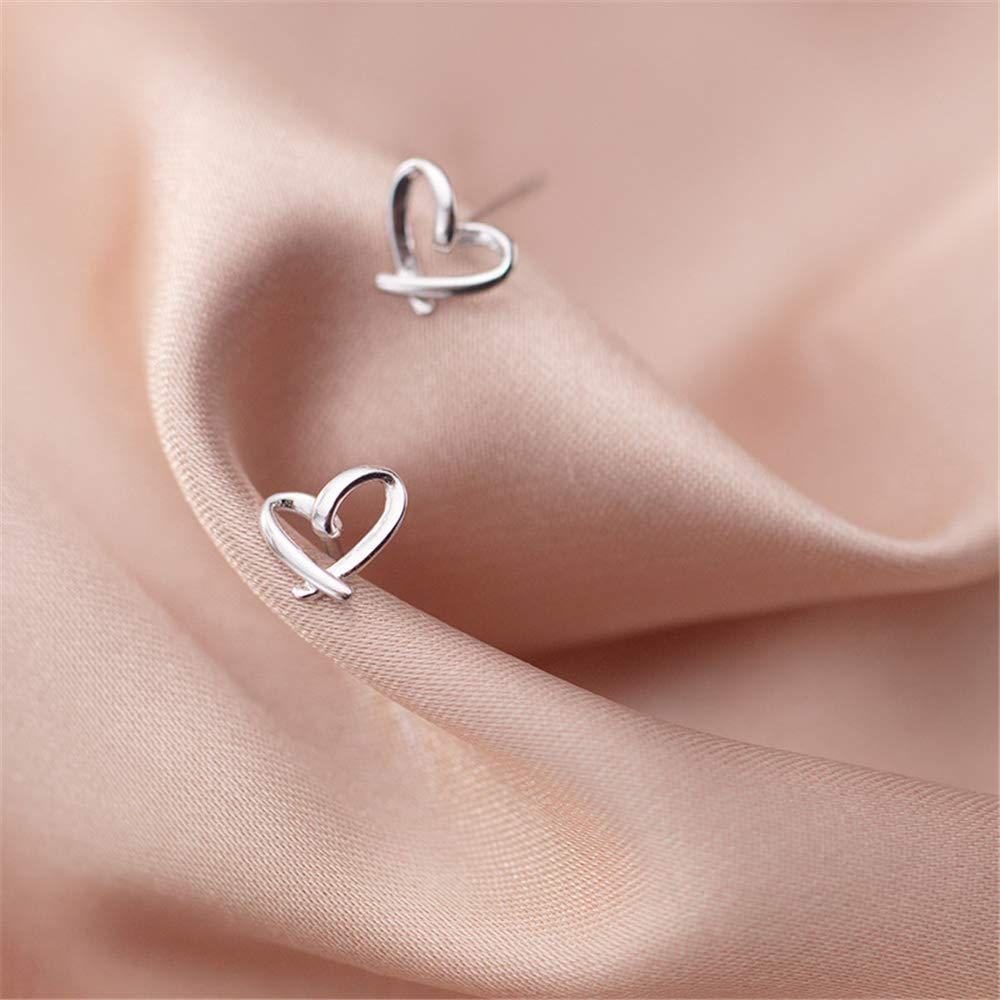Dtja Minimalist Heart Sterling Silver Earrings for Women Girls Teens Charm Hollow Love Hearted Stud Tiny Small Cartilage Tragus Post Pin Hypoallergenic Pierced Ear Christmas Birthday Halloween Thanksgiving Jewelry Gifts