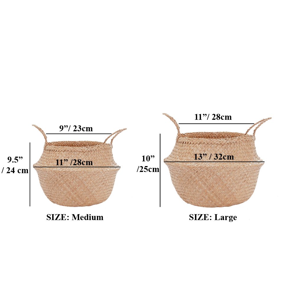 VNSea Natural Seagrass Belly Basket for Storage, Laundry, Picnic, Plant Pot Cover, and Woven Beach Bag (Medium)