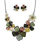 Mycitta Chunky Statement Jewelry Set Vintage Retro Leaf Flower Floral Geometric Bohemian Boho Bib Necklace Earring Set Fashion Costume Jewelry for Women Girls Wedding Party Prom Unique Gift
