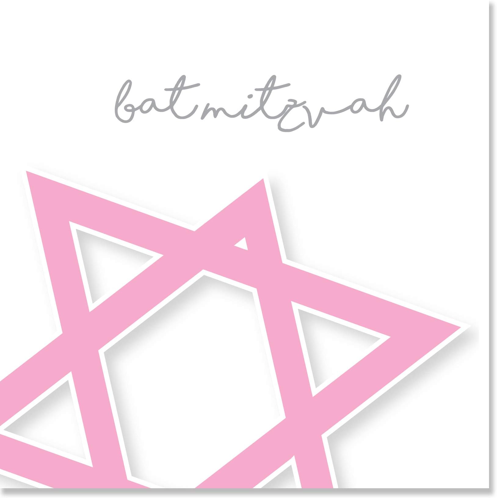 Jonathan Glick Designs - Pink Batmitzvah Girl Star of David with Silver Foil Script Jewish Card - 150mm