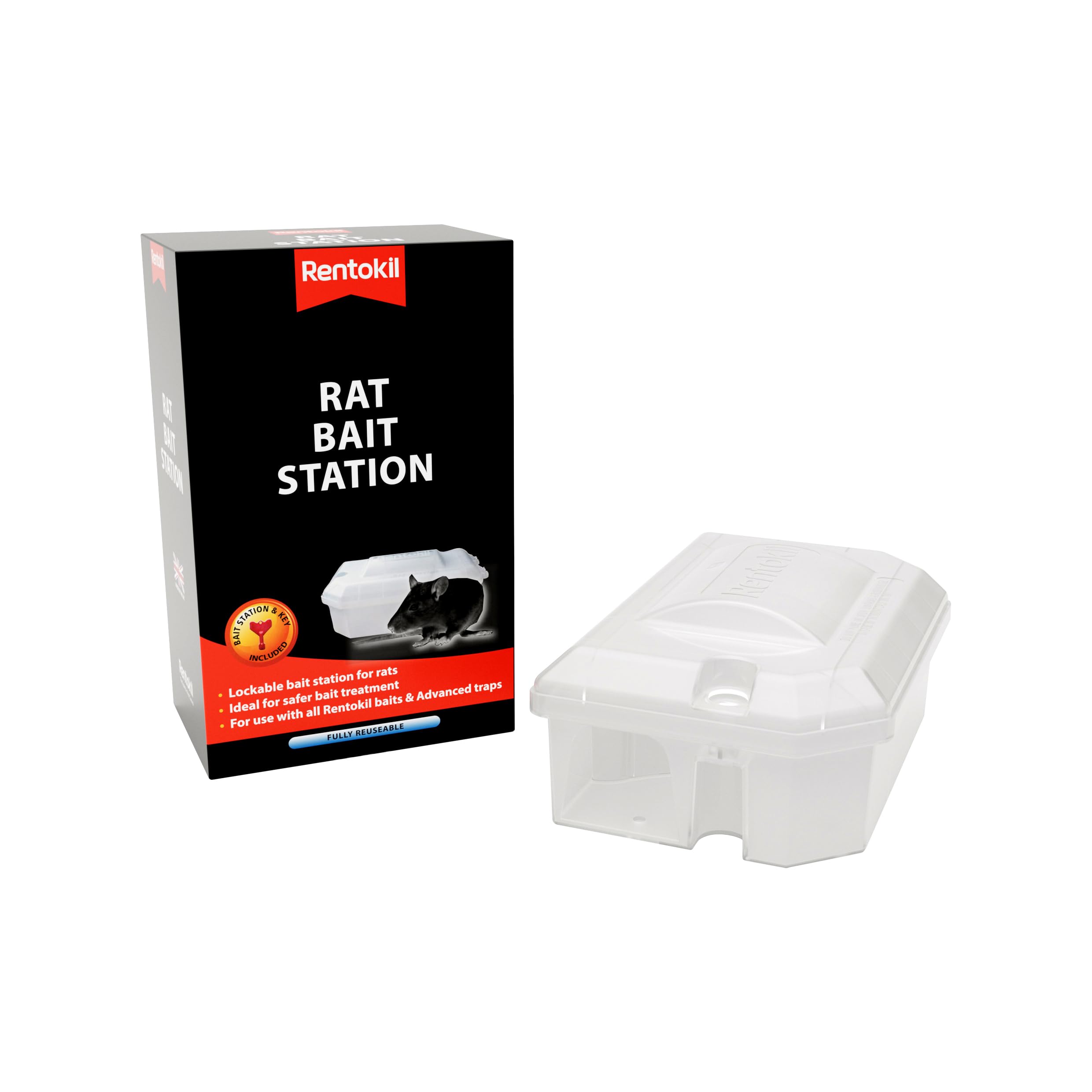 Rentokil Rat Bait Station - Lockable - Tamper-Resistant & Reusable Bait Station for Rodent Control For - For Indoor and Outdoor Use - For use with Rat Baits