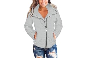 Vetinee Women Casual Faux Fur Lapel Zip Pockets Quilted Parka Jacket Puffer Coat