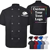 Chef Coat Personalized Name Logo Text Custom Chef Jackets with Pockets Chef's Hat Unisex Work Shirt for Men Women