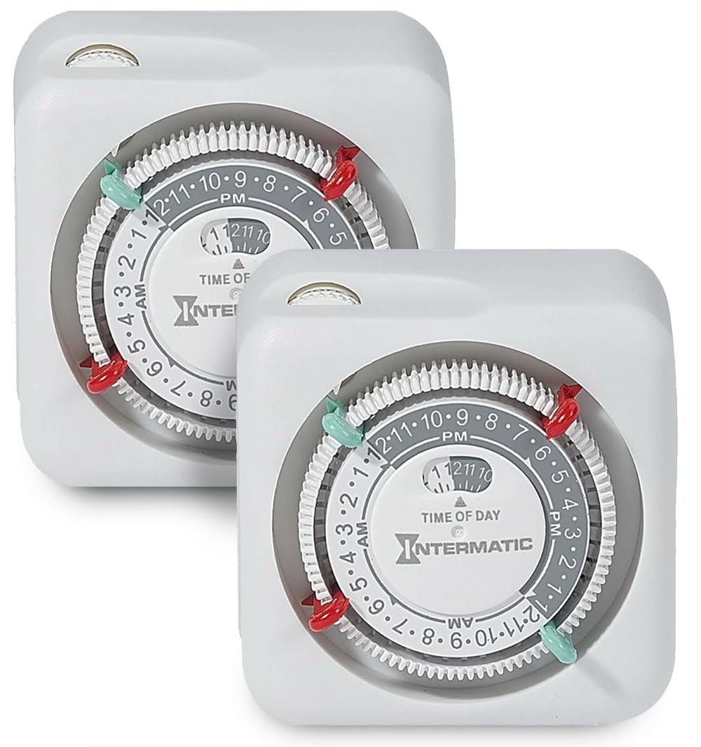 Photo 1 of Intermatic TN111K 15-Amp Indoor Timer - Versatile 24-Hour Control - Easy Manual Override and Single 2-Prong Design (2 Pack)