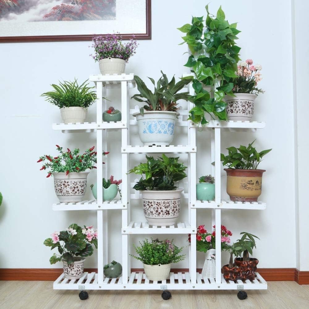 ANXWA Soporte De Madera para Flores con Ruedas Estantería para ...