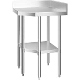 Stainless Steel Corner Work Table 32" x 32" &ndash; Commercial Corner Prep Table with Undershelf, 16 Gauge Type 304 Stainless Steel Top, 4" Backsplash, NSF Kitchen Work Table